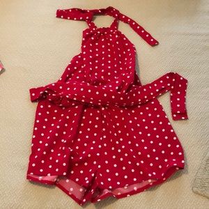 Red Polka Dot Halter Romper